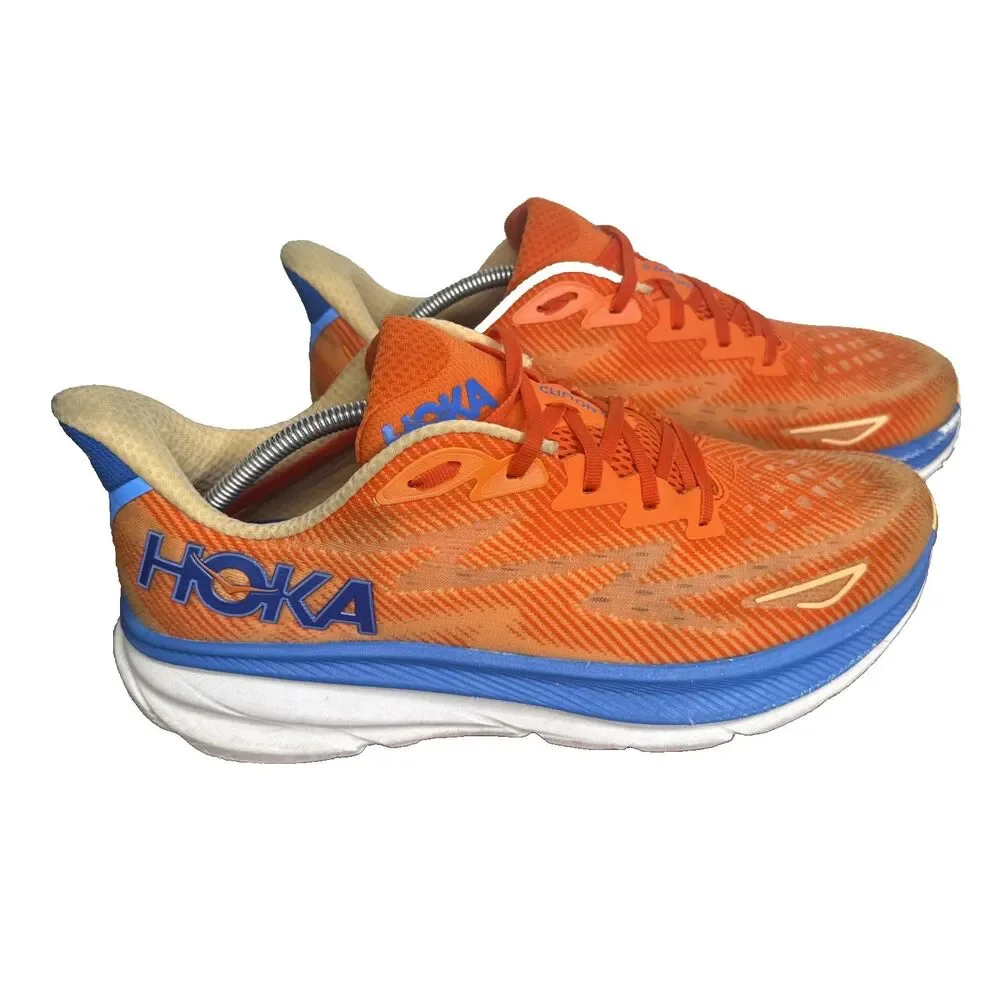 Hoka One One Clifton 9 Impala Orange Blue Mens Size 12.5 D Athletic Shoes